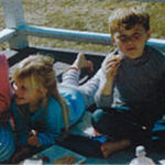 Amber, Katie, Josh and Brant on the front porch of Brant and Amber's house on Bailey Island. 