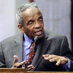 Professor Derrick Bell testifies in Ward Churchill's civil suit against the University of Colorado at the City and County Building in Denver, Colo., Friday, March 13, 2009. Derrick Bell