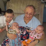 Harvey with three of his great-grandchildren, Alex, Elijah, and Elizabeth