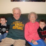 Mary and Jim with their great-grandsons, Brendan and Fineas.