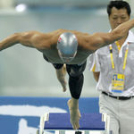 Norway's Alexander Dale Oen starts to a men's 100-meter breaststroke heat during the swimming competitions in the National Aquatics Center at the Beijing 2008 Olympics in Beijing, Saturday, Aug. 9, 2008.