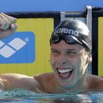 Norway's Alexander Dale Oen celebrates winning the gold medal in the Men's 100m breaststroke final at the Swimming European Championships in Budapest, Hungary, Tuesday, Aug. 10, 2010. 
