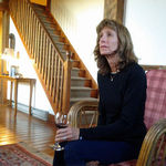 Karen enjoying some wine at Fort Lewis Lodge, late October 2011