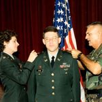 Sandy and Major General Steve Silvasy promoting Steve to Lieutenant Colonel