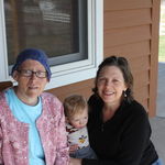 Terri, Gunnar, and Jan on Jan's porch in Billings