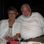 Linda and I having dinner in Papete, Tahiti. She is wearing a very rare Gold Pearl that I bought for her. This was our anniversary 2 years ago.