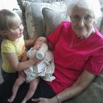 Grandma with great grandchildren Caraline, and Natalie