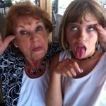 Grandma & Ella being silly Kimberly's bridal shower July 2012