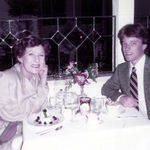 Grace and grandson Chris eating at friends restaurant in Monterey, CA (~1985) where Chris lived for two years before moving south to San Diego