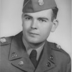 Corporal Laurence K Brink, Jr of the 40th Infantry Division in a garrison cap and Eisenhower Jacket during his Korean War service.