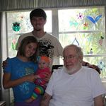Dad with his Great Grandchildren, Logan, Setten and newest addition to the family Jocelyn born Jan 9th 2012. 
