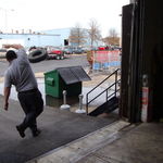 Brad was always so much fun, one day he was changing a tire and I was taking pictures of a used machine, I bet him he could not throw a tire in the dumpster from the dock door, there is no way anyone could do it, but he tired anyway, I took a picture becuase I knew it would look funny. Brad was always willing to do something that looked dumb, he never cared, he would just laugh.