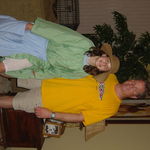 Morgan in her pioneer trek clothes and dad