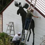 Painting his garage with Moose with nephew, Bob Bowen (the moose artist).