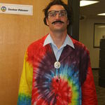 Chad dressed as a hippie scientist for Halloween