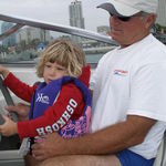 Teaching his niece how to drive the boat - 2006