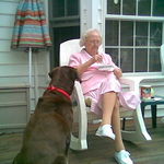 Grandma and Wally on the back deck
